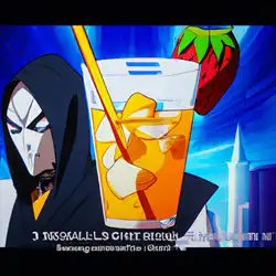 Une image de Cocktail du Shinigami Ichigo - 3cl de gin, 8cl de jus d'orange frais, 2cl de sirop de pêche - image générée par IA (DALL-E)