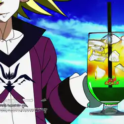 Une image de Le Cocktail du Shaman King Yoh : Gin, Red Bull, Jus de Pomme et Sirop de Menthe - image générée par IA (DALL-E)