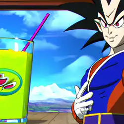Une image de Le Kamehameha Cocktail - Vodka, Thé Vert et Sirop de Grenadine - image générée par IA (DALL-E)