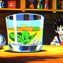 Une image de Le cocktail Kamehameha : rhum (3cl), coca cola (8cl), jus d'ananas (5cl), sirop de menthe (2cl), feuilles de menthe (2)