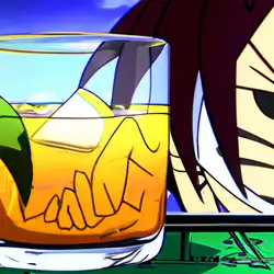 Une image de Le cocktail Yoh Asakura's Spirit - Whisky, eau de coco, citrons verts et gingembre - image générée par IA (DALL-E)